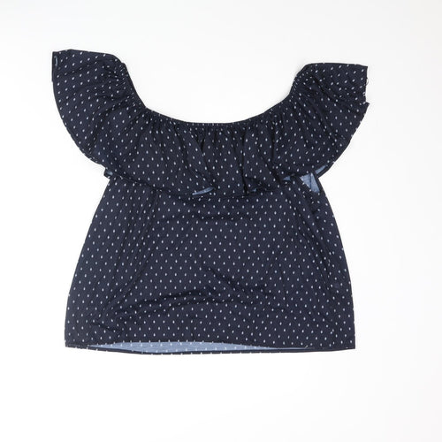 H&M Womens Blue Geometric Polyester Basic Blouse Size M Boat Neck