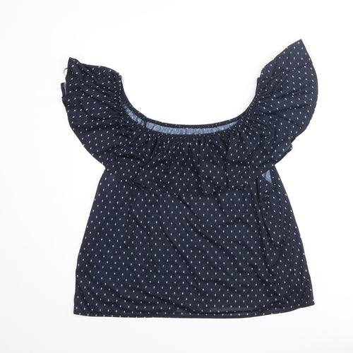 H&M Womens Blue Geometric Polyester Basic Blouse Size M Boat Neck