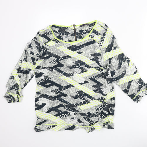 Marks and Spencer Womens Multicoloured Geometric Viscose Basic Blouse Size 10 Round Neck