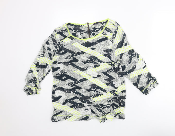 Marks and Spencer Womens Multicoloured Geometric Viscose Basic Blouse Size 10 Round Neck