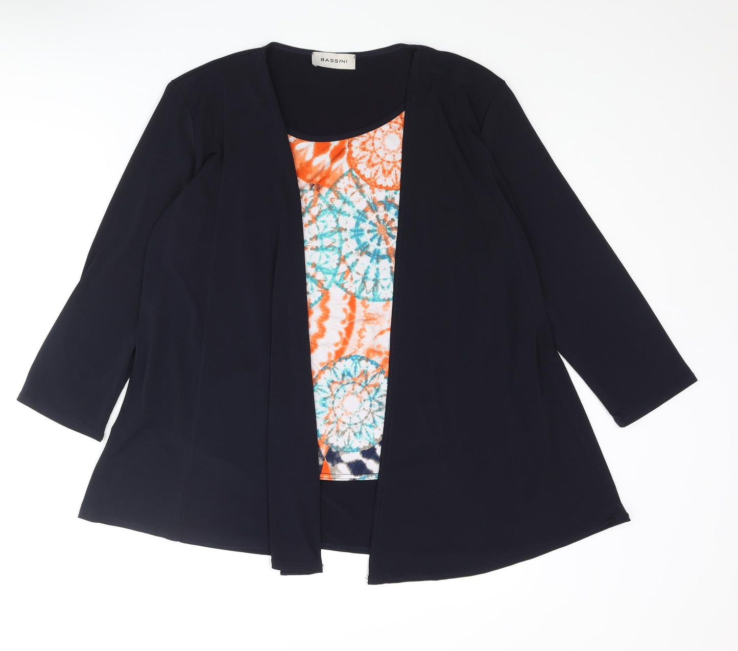 BASSINI Womens Blue Polyester Basic Blouse Size 14 Scoop Neck