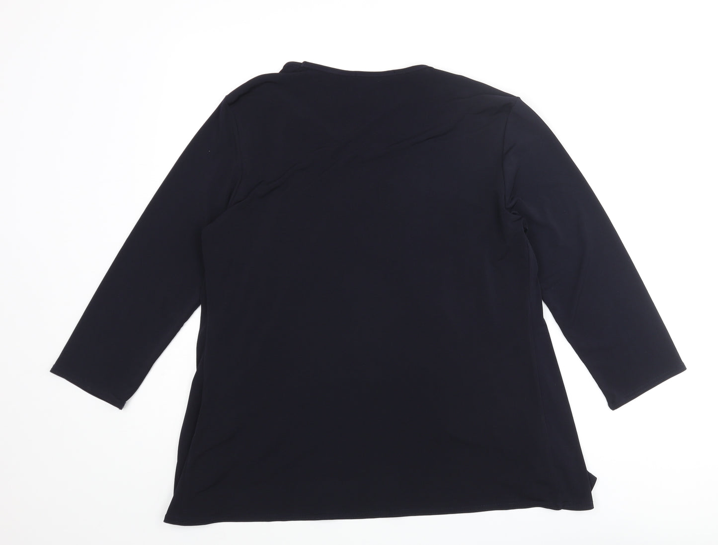BASSINI Womens Blue Polyester Basic Blouse Size 14 Scoop Neck