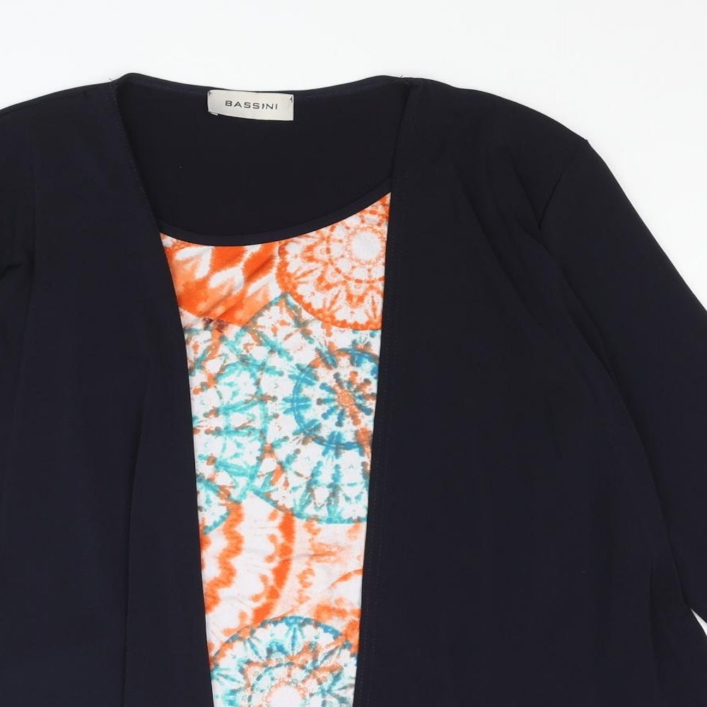 BASSINI Womens Blue Polyester Basic Blouse Size 14 Scoop Neck