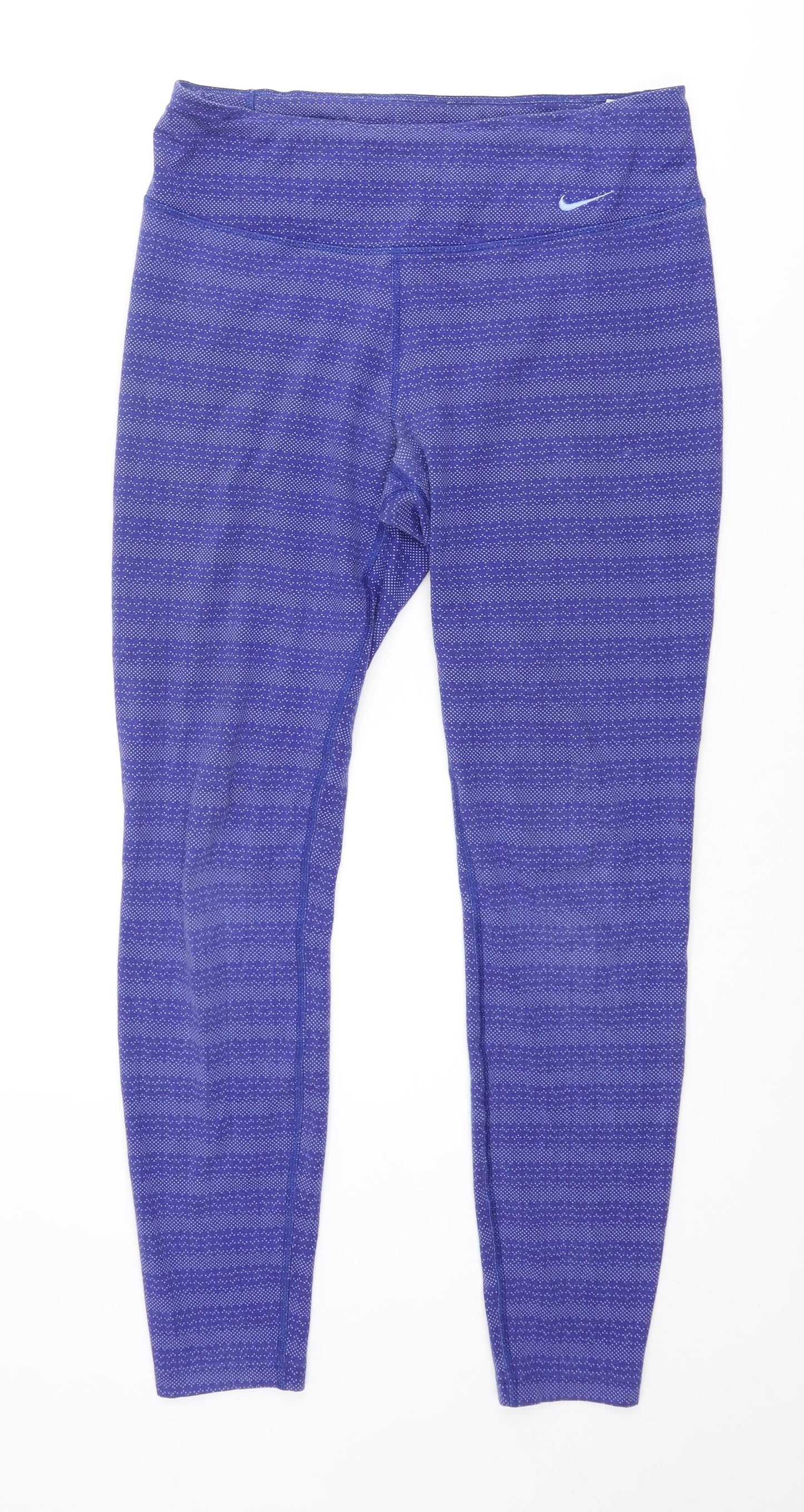 Nike Womens Blue Geometric Polyester Compression Leggings Size M L28 in Regular Pullover