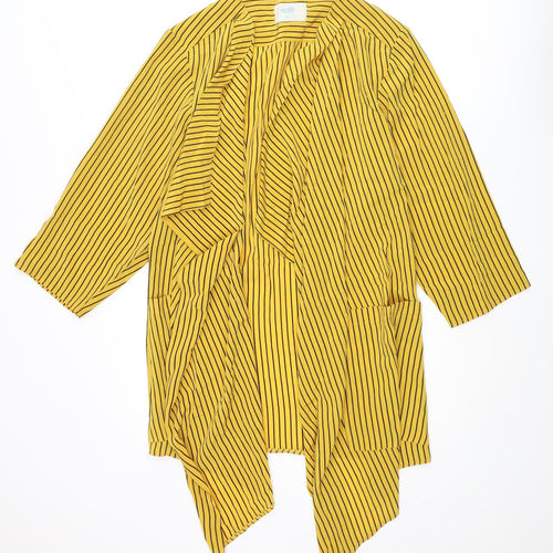 Wallis Womens Yellow Striped Polyester Kimono Blouse Size 10 V-Neck
