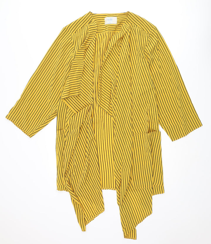 Wallis Womens Yellow Striped Polyester Kimono Blouse Size 10 V-Neck
