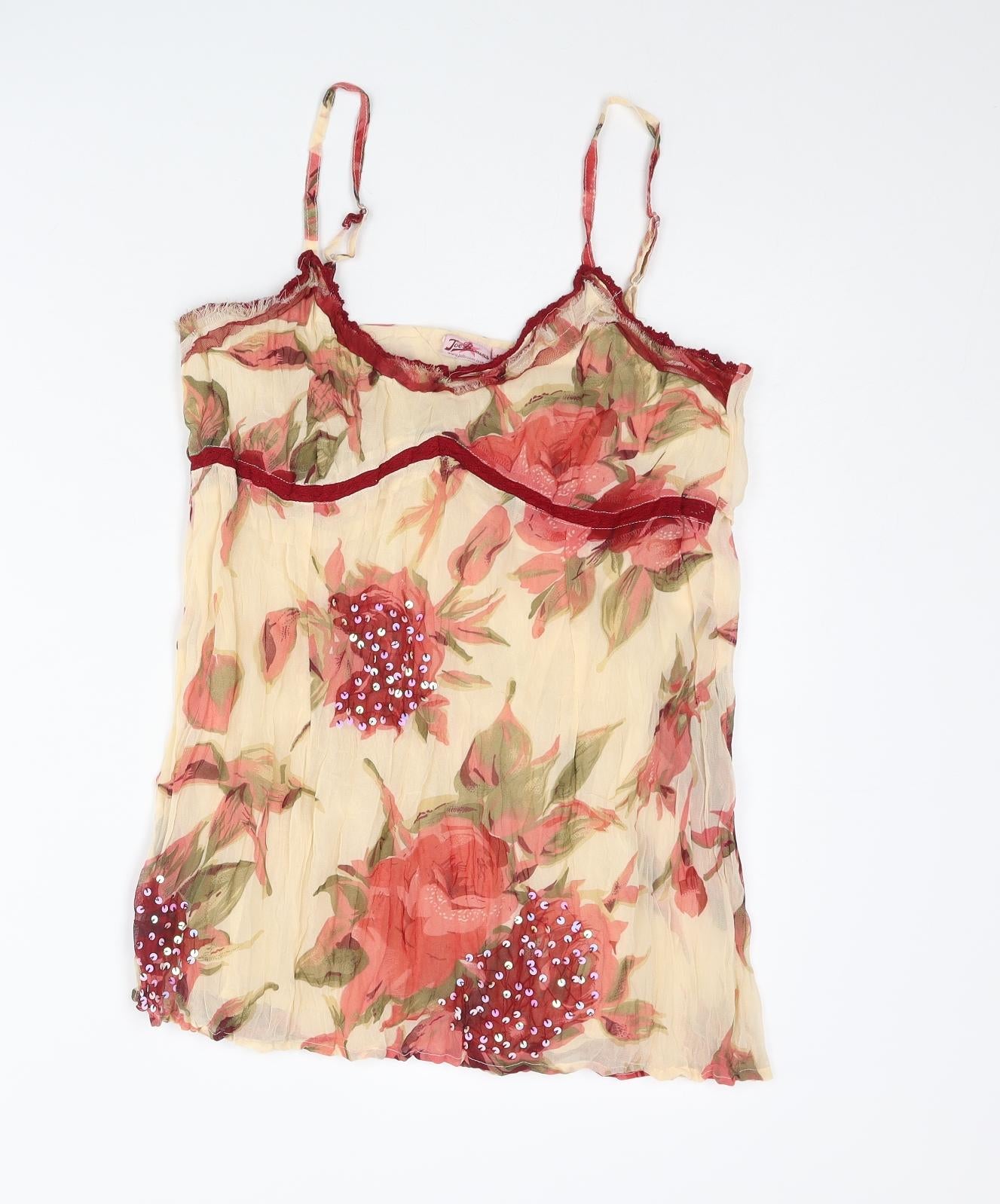 Joe Browns Womens Beige Floral Polyester Camisole Blouse Size 10 Scoop Neck