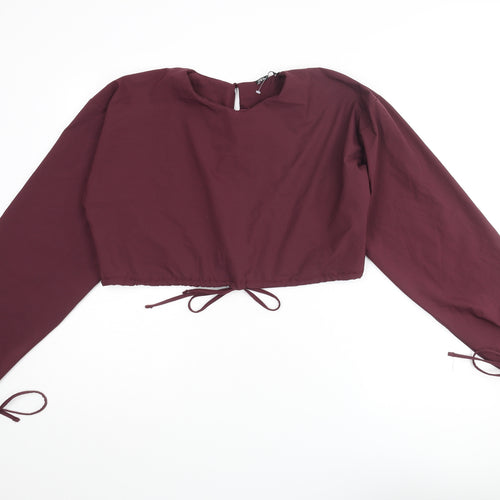 Zara Womens Purple Polyamide Cropped Blouse Size L Round Neck