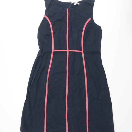 Alice Collins Womens Blue Cotton A-Line Size 10 Round Neck Zip