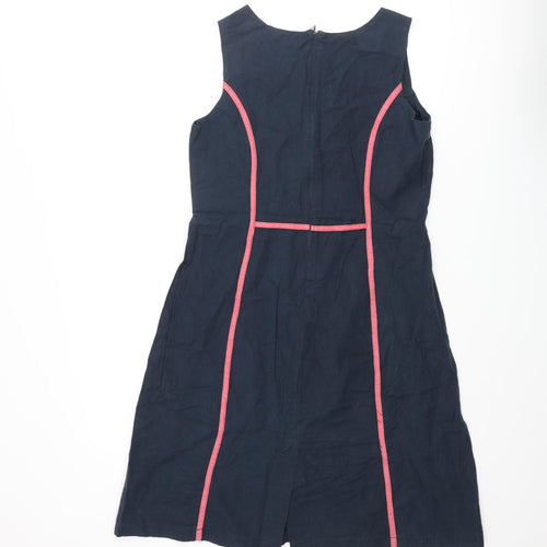 Alice Collins Womens Blue Cotton A-Line Size 10 Round Neck Zip