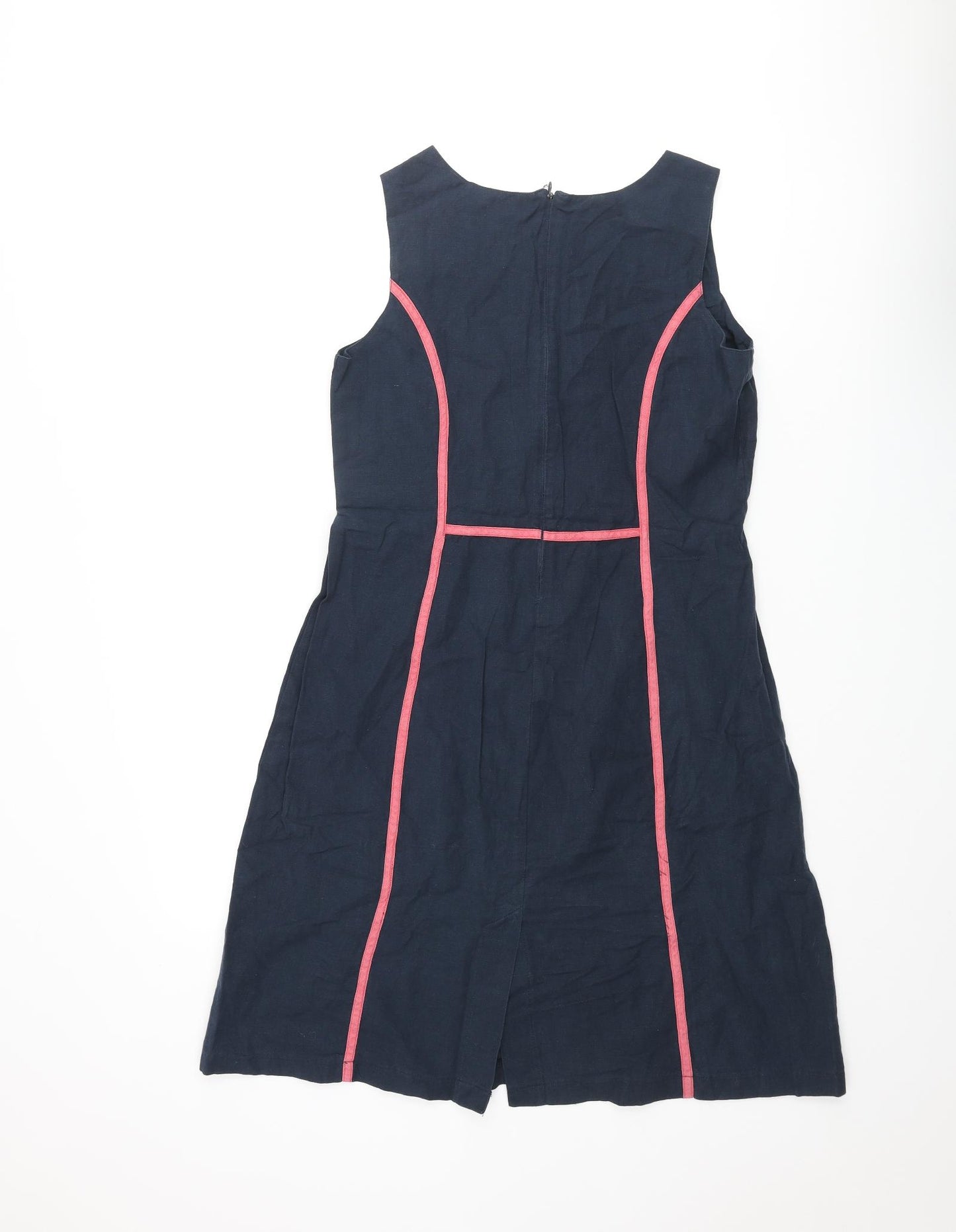 Alice Collins Womens Blue Cotton A-Line Size 10 Round Neck Zip