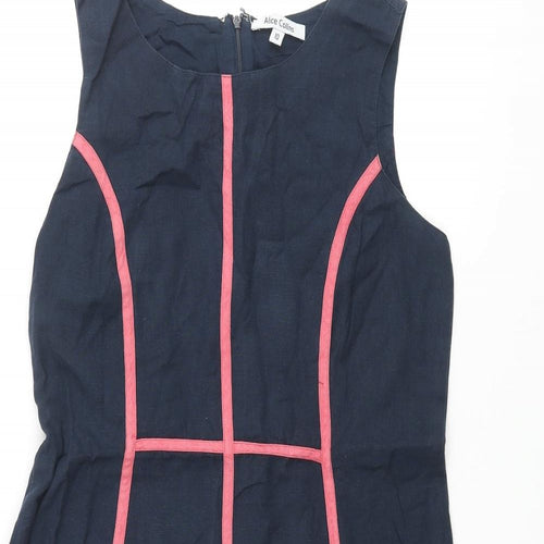 Alice Collins Womens Blue Cotton A-Line Size 10 Round Neck Zip