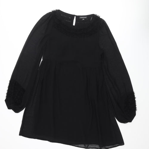 Warehouse Womens Black Polyester A-Line Size 10 Round Neck Button