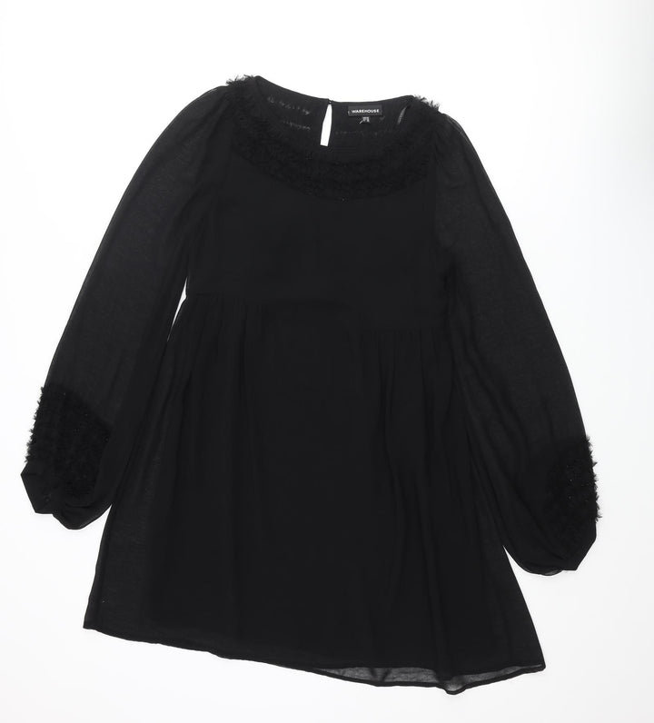 Warehouse Womens Black Polyester A-Line Size 10 Round Neck Button