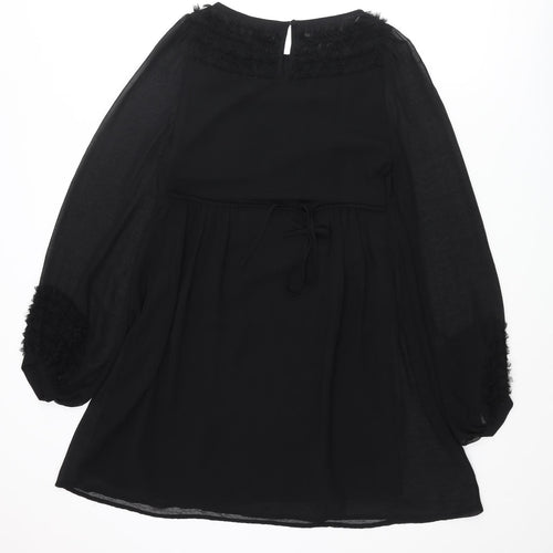 Warehouse Womens Black Polyester A-Line Size 10 Round Neck Button