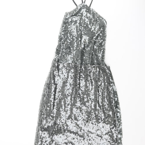 Zara Womens Grey Polyester Mini Size S Halter Lace Up - Open Back