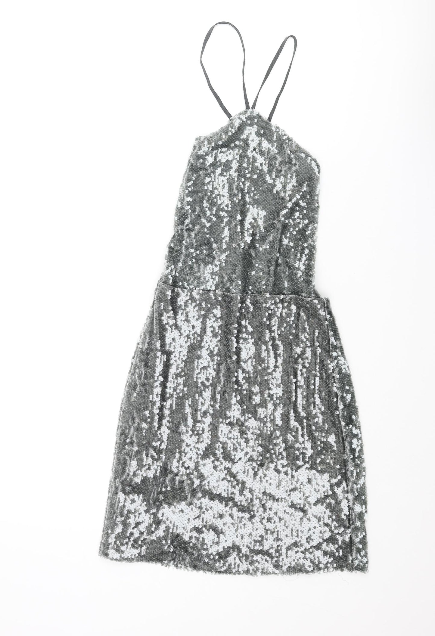 Zara Womens Grey Polyester Mini Size S Halter Lace Up - Open Back