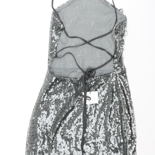 Zara Womens Grey Polyester Mini Size S Halter Lace Up - Open Back