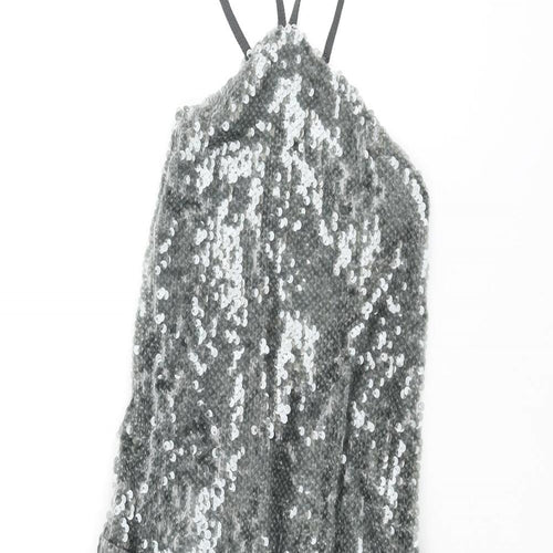 Zara Womens Grey Polyester Mini Size S Halter Lace Up - Open Back