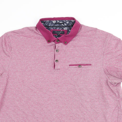 Ted Baker Mens Purple Geometric Cotton Polo Size XL Collared Button