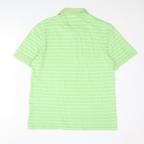 Lacoste Mens Green Striped Cotton Polo Size XL Collared Button
