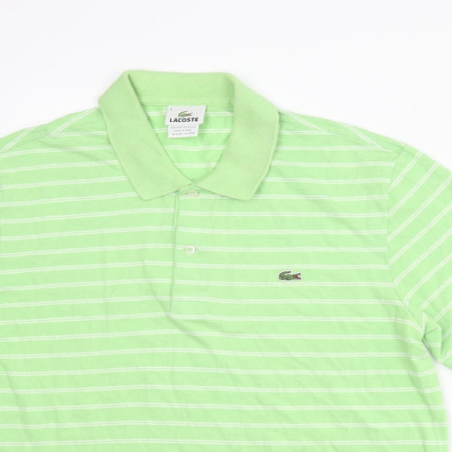 Lacoste Mens Green Striped Cotton Polo Size XL Collared Button
