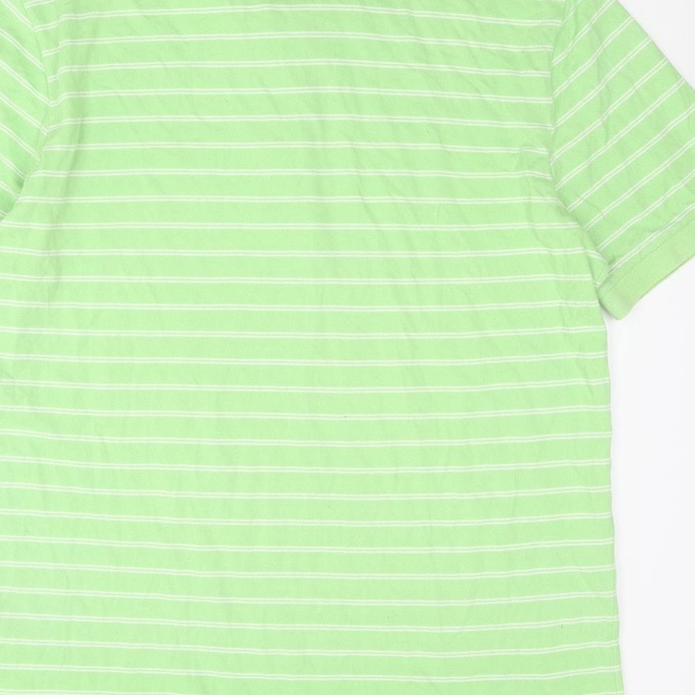 Lacoste Mens Green Striped Cotton Polo Size XL Collared Button