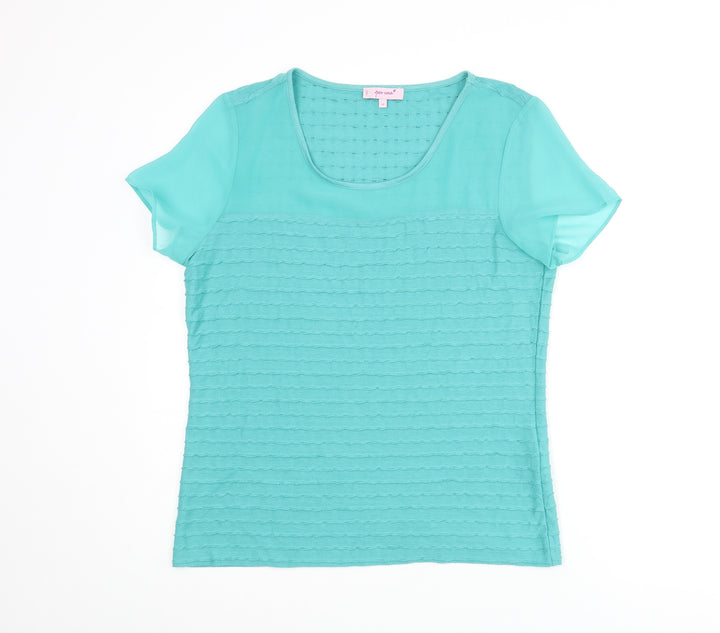 Per Una Womens Blue Polyester Basic T-Shirt Size 14 Round Neck