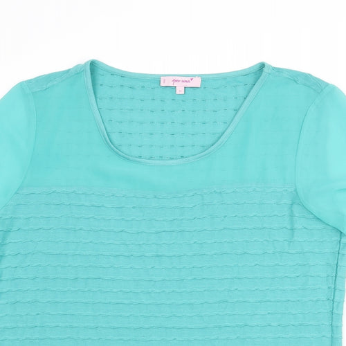 Per Una Womens Blue Polyester Basic T-Shirt Size 14 Round Neck