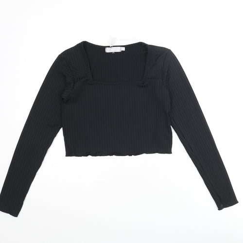 Red Herring Womens Black Polyester Cropped T-Shirt Size 10 Square Neck