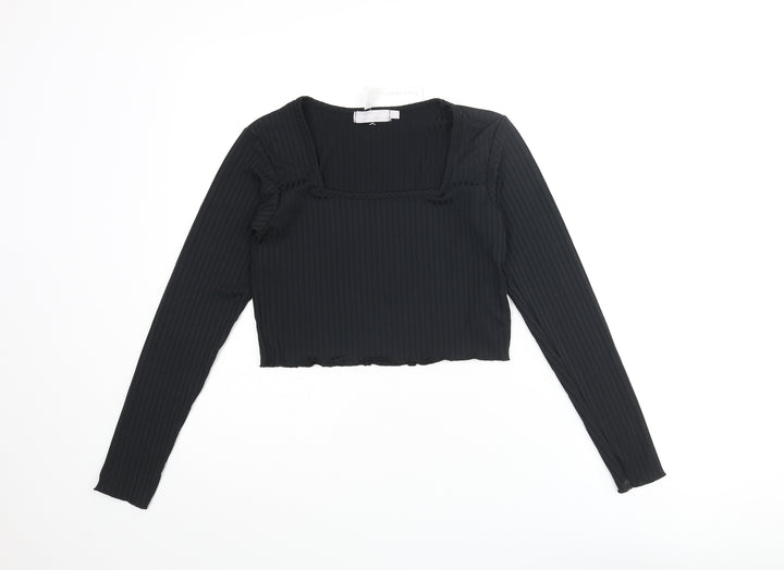 Red Herring Womens Black Polyester Cropped T-Shirt Size 10 Square Neck