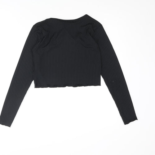 Red Herring Womens Black Polyester Cropped T-Shirt Size 10 Square Neck