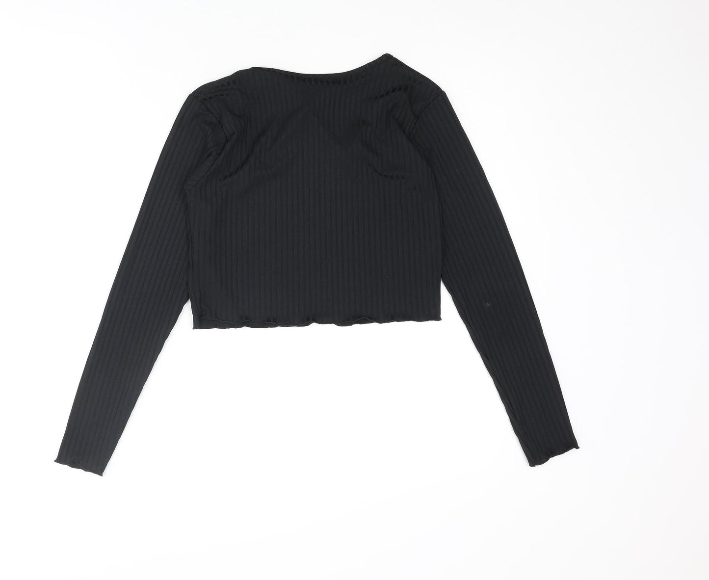 Red Herring Womens Black Polyester Cropped T-Shirt Size 10 Square Neck