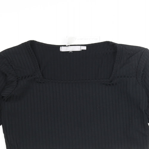 Red Herring Womens Black Polyester Cropped T-Shirt Size 10 Square Neck