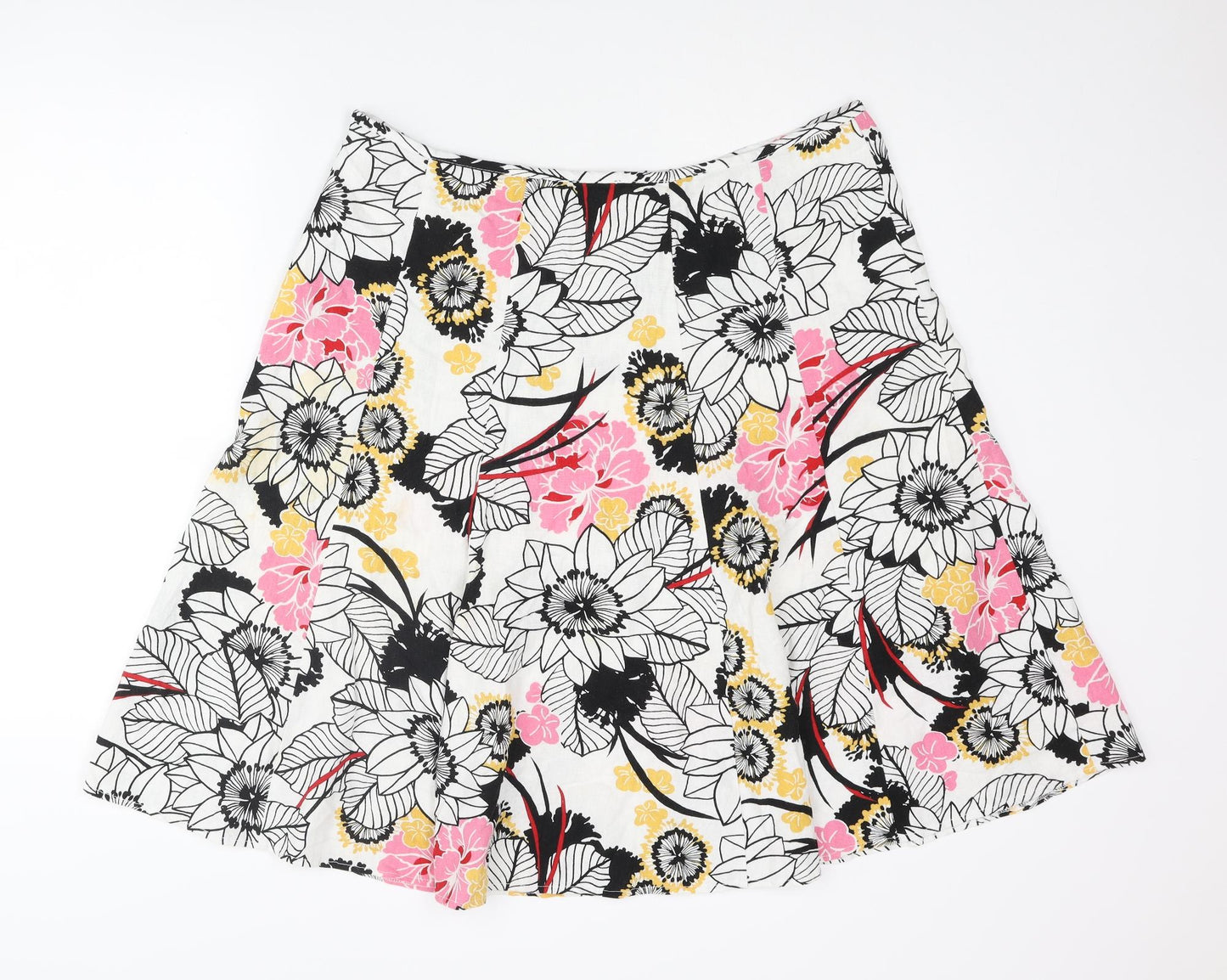 M&Co Womens Multicoloured Floral Linen Swing Skirt Size 16 Zip