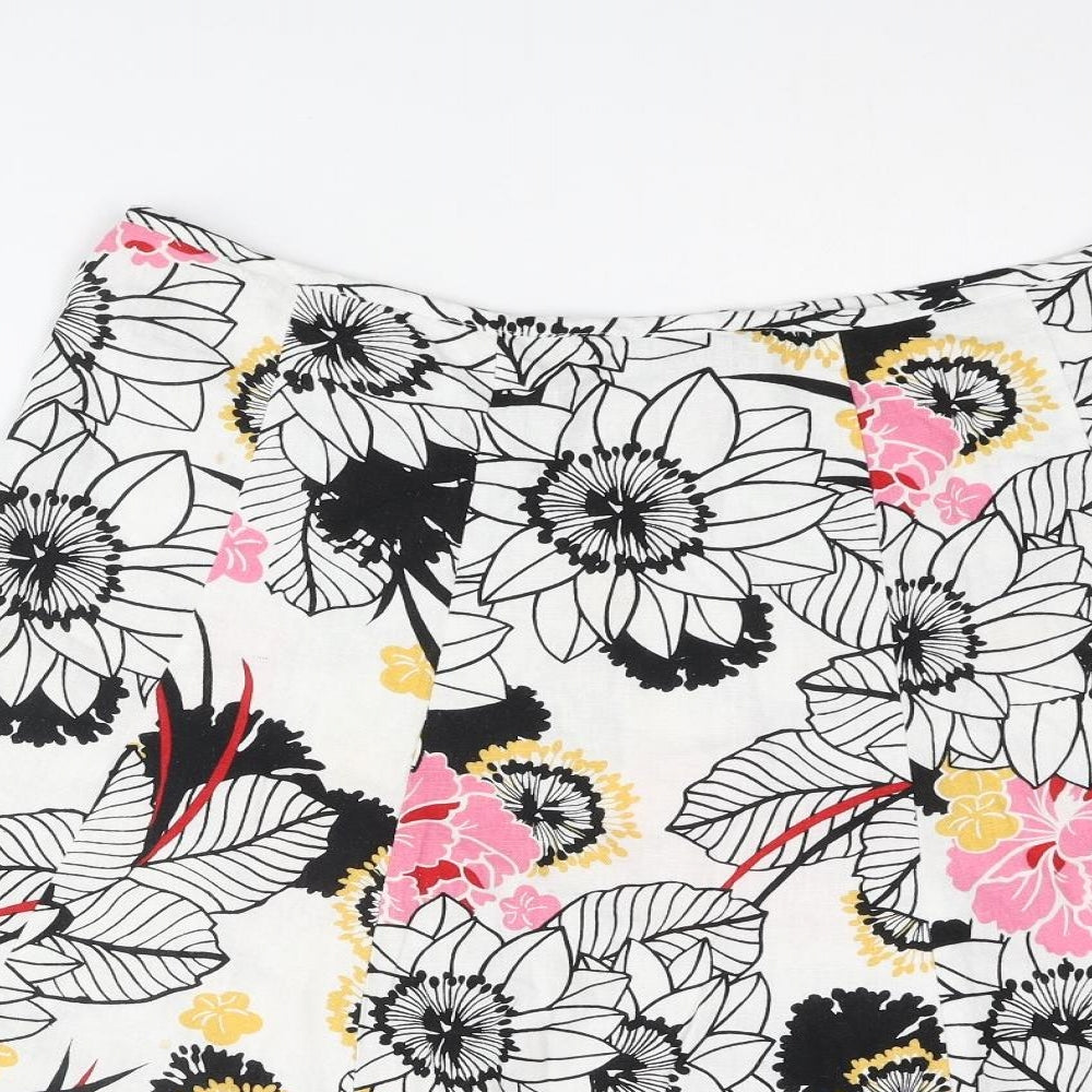 M&Co Womens Multicoloured Floral Linen Swing Skirt Size 16 Zip