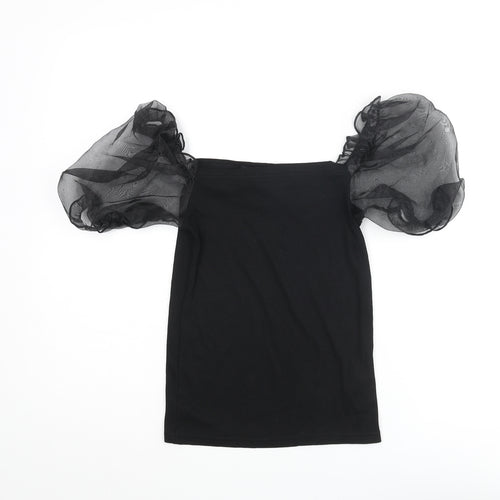 New Look Womens Black Polyester Basic Blouse Size 10 Square Neck