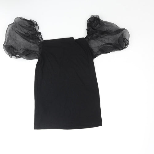 New Look Womens Black Polyester Basic Blouse Size 10 Square Neck