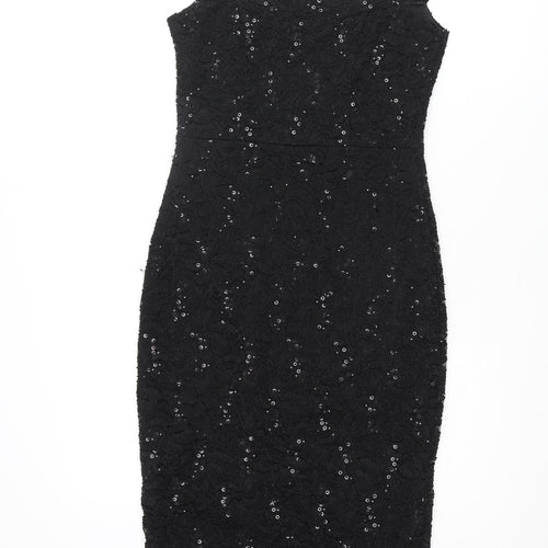 Quiz Womens Black Nylon Bodycon Size 8 Boat Neck Pullover - Lace