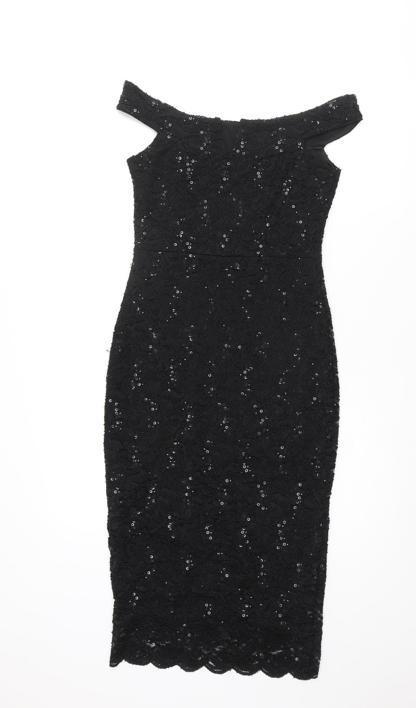 Quiz Womens Black Nylon Bodycon Size 8 Boat Neck Pullover - Lace