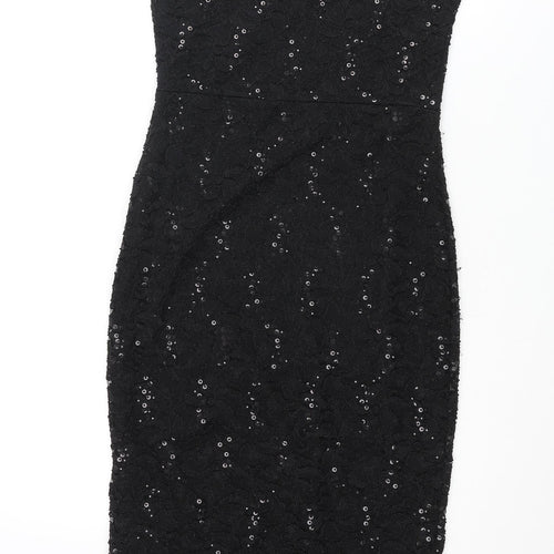 Quiz Womens Black Nylon Bodycon Size 8 Boat Neck Pullover - Lace