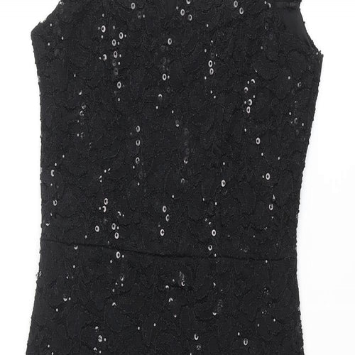 Quiz Womens Black Nylon Bodycon Size 8 Boat Neck Pullover - Lace