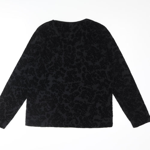 TIGI Womens Black Floral Polyester Basic T-Shirt Size 10 V-Neck - Size 10-12