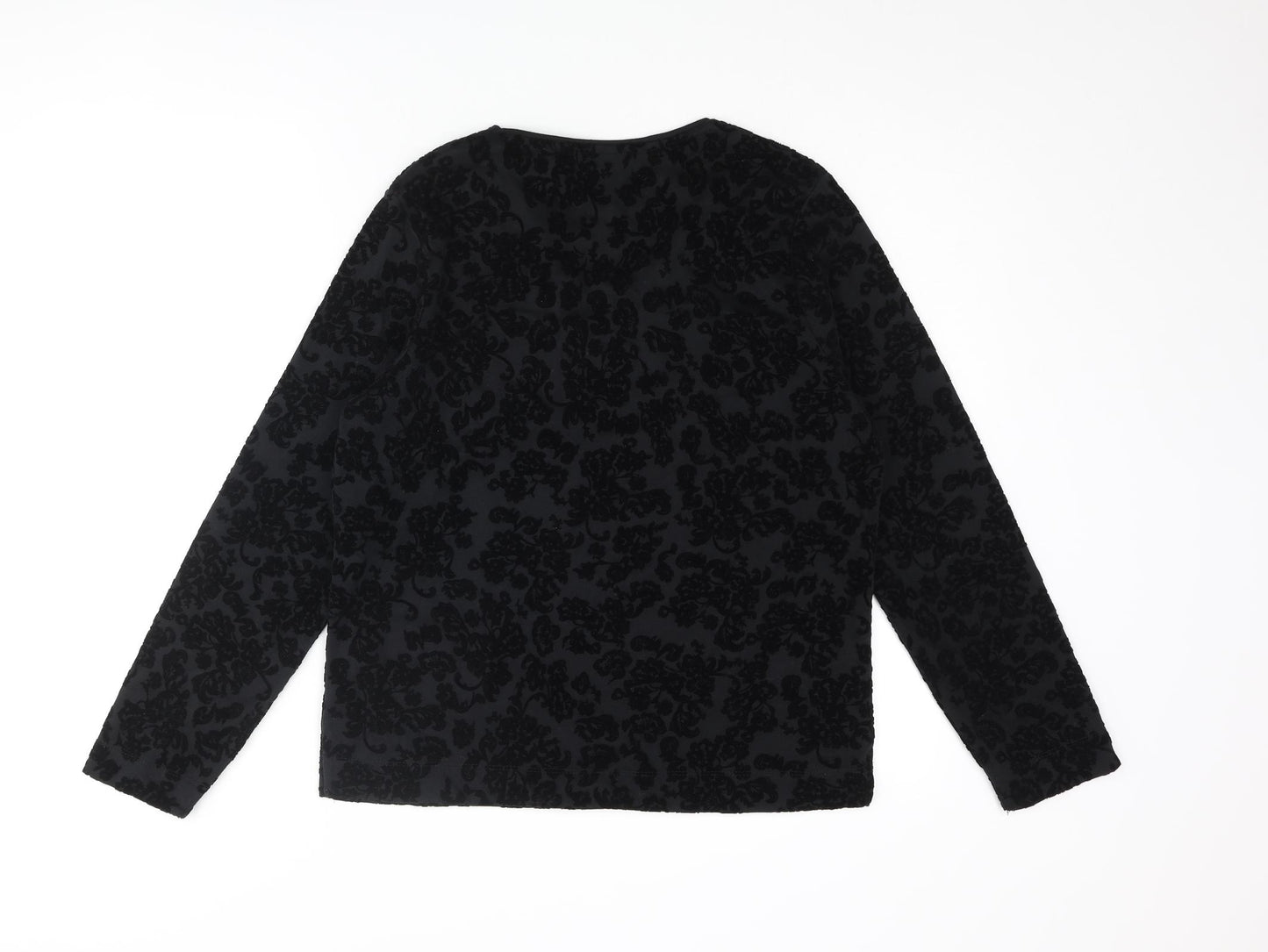 TIGI Womens Black Floral Polyester Basic T-Shirt Size 10 V-Neck - Size 10-12