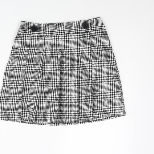 Topshop Womens Black Plaid Polyester Pleated Skirt Size 6 Button