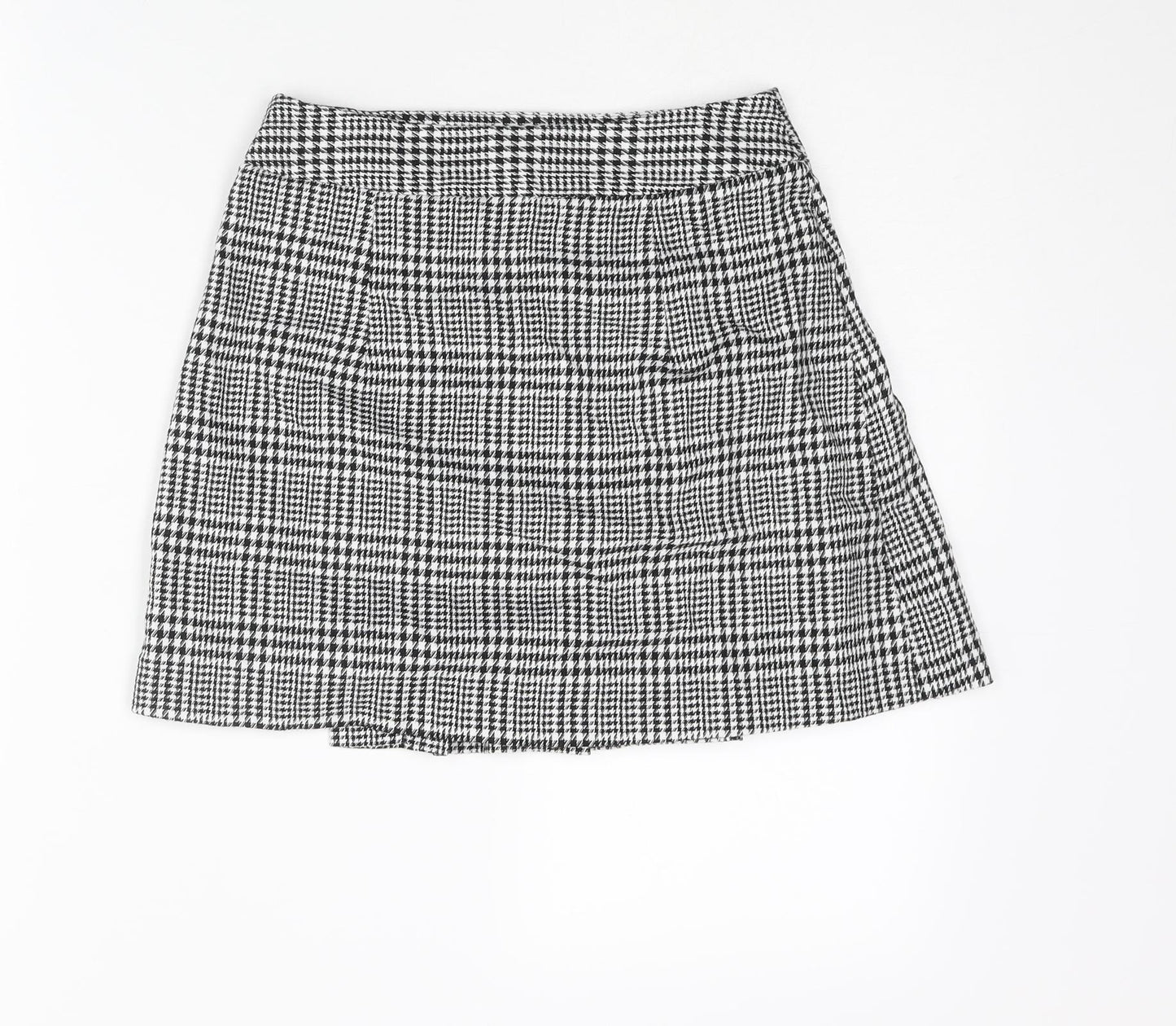 Topshop Womens Black Plaid Polyester Pleated Skirt Size 6 Button