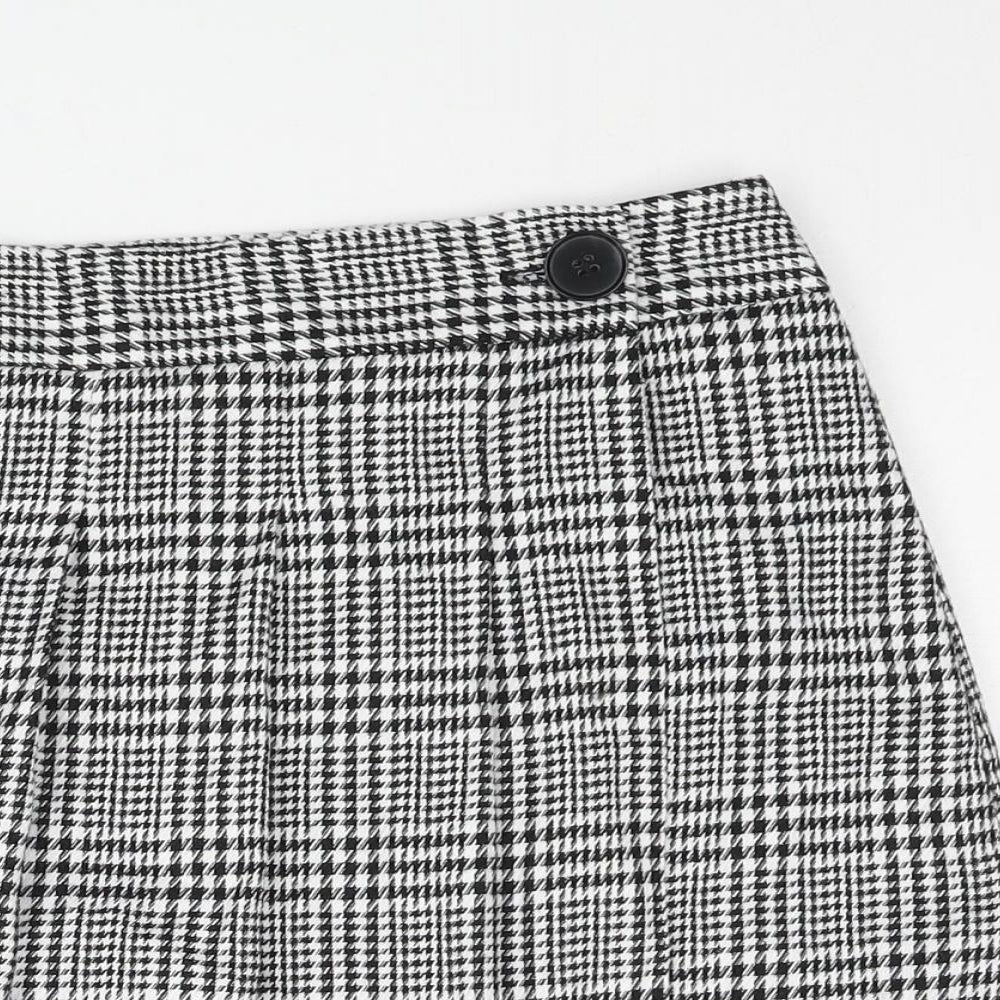 Topshop Womens Black Plaid Polyester Pleated Skirt Size 6 Button