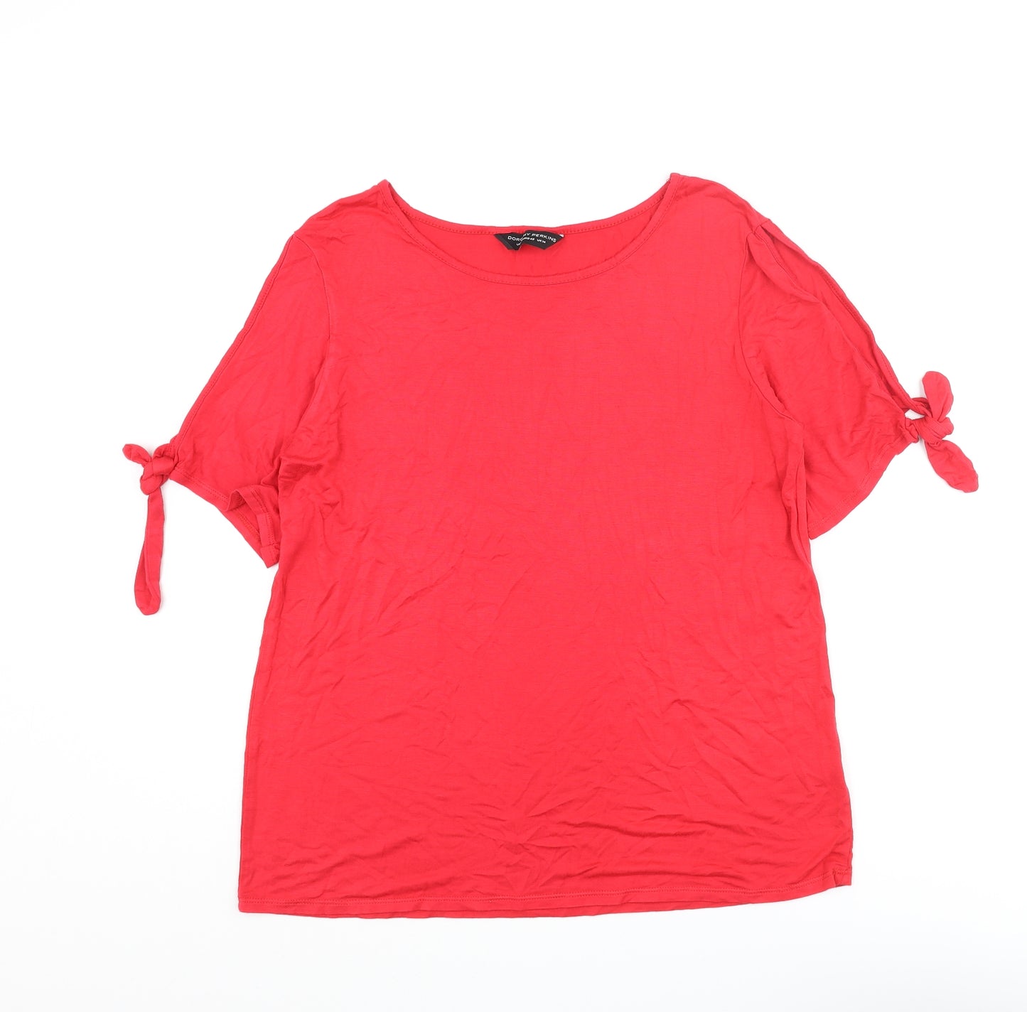Dorothy Perkins Womens Red Viscose Basic T-Shirt Size 14 Round Neck