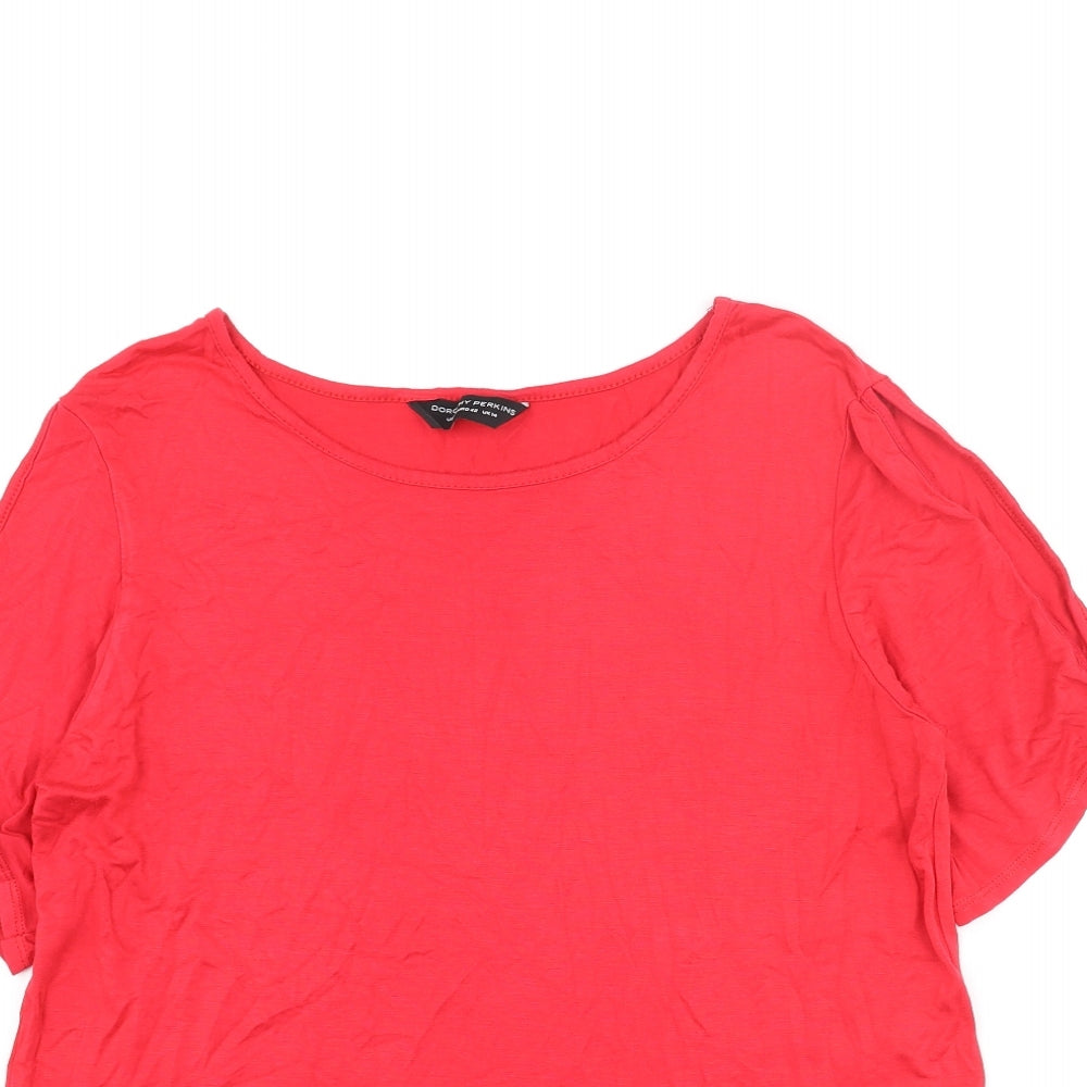 Dorothy Perkins Womens Red Viscose Basic T-Shirt Size 14 Round Neck
