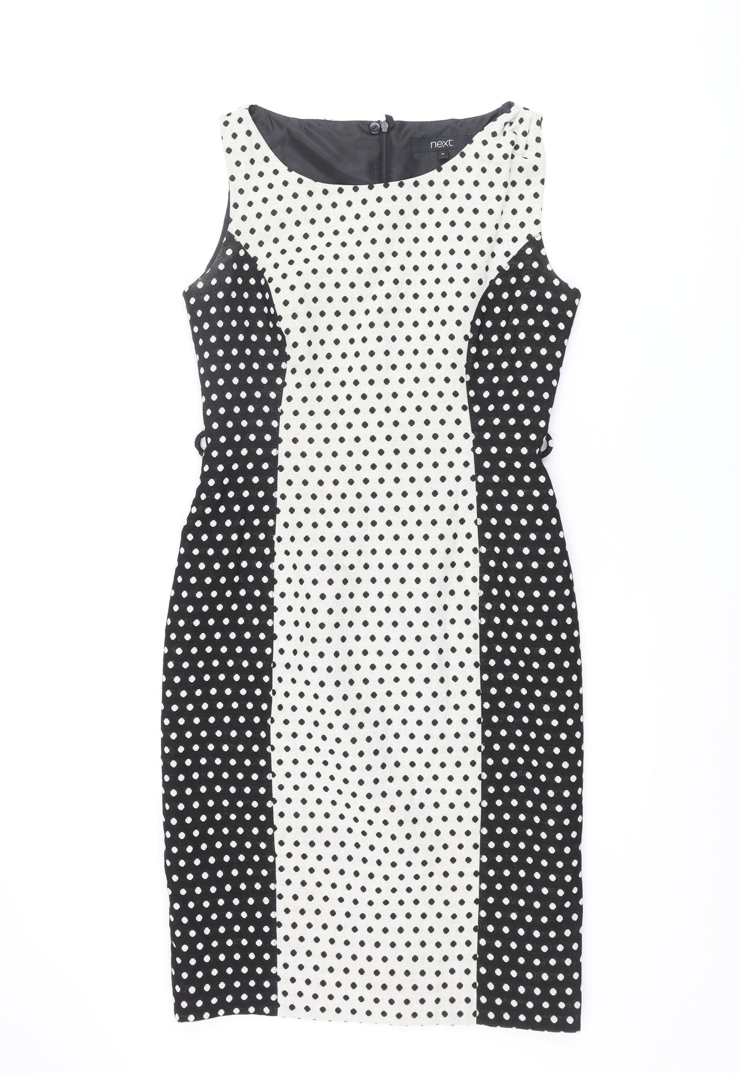 NEXT Womens Black Polka Dot Cotton Shift Size 10 Round Neck Zip